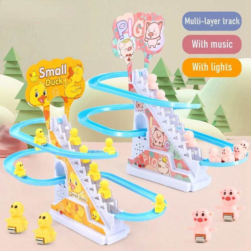 Kids Small Duck Electronic Climbing Stairs Track Toy